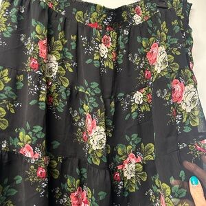 Loft Floral Black Tiered Skirt